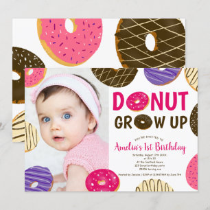 Invitation Donut grandir fun mignon photo 1er anniversaire