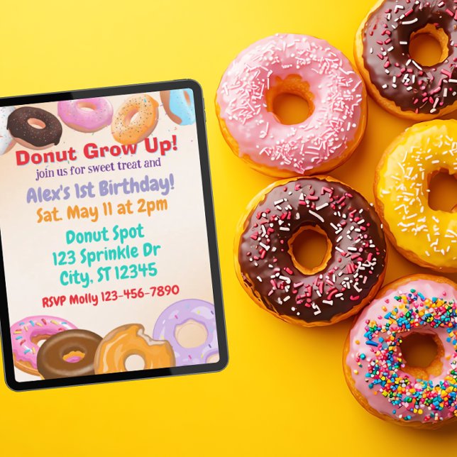 Invitation Donut Grow Up 1st Birthday (Créateur téléchargé)