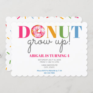 Invitation Donut Grow Up mignon Anniversaire asperge les enfa
