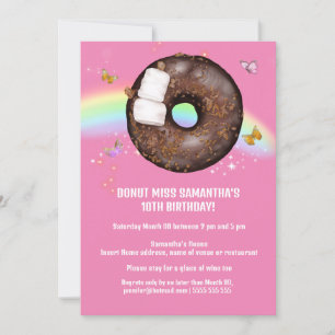 Invitation Donut magique arc-en-ciel papillon rose n'importe 