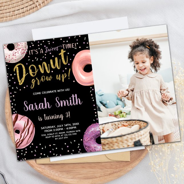 Invitation Donut Parties scintillant Shadow Photo Donut Anniv (Donut Glitter Shadow Photo Donut Birthday Invitation)