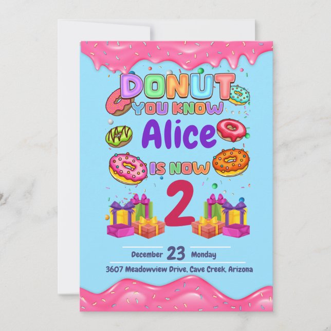 Invitation Donut Personnalisé Couleur Parsemé Fête d'Annivers (Devant)