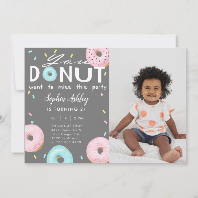 Invitation DONUT rate cette photo d'anniversaire de fête (Devant)