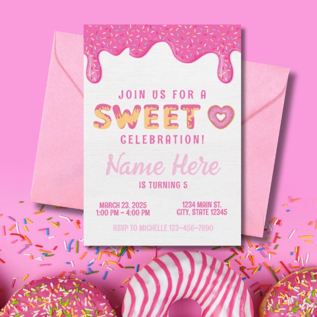 Invitation Donut rose doux arroser les filles Anniversaire (Créateur téléchargé)