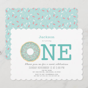Invitation Donut Simple Mint Green Boy 1er anniversaire