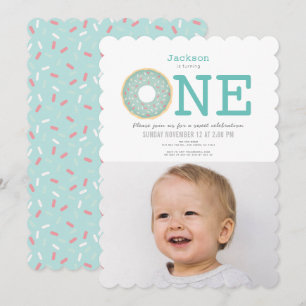Invitation Donut Simple Mint Green Boy Photo 1er anniversaire