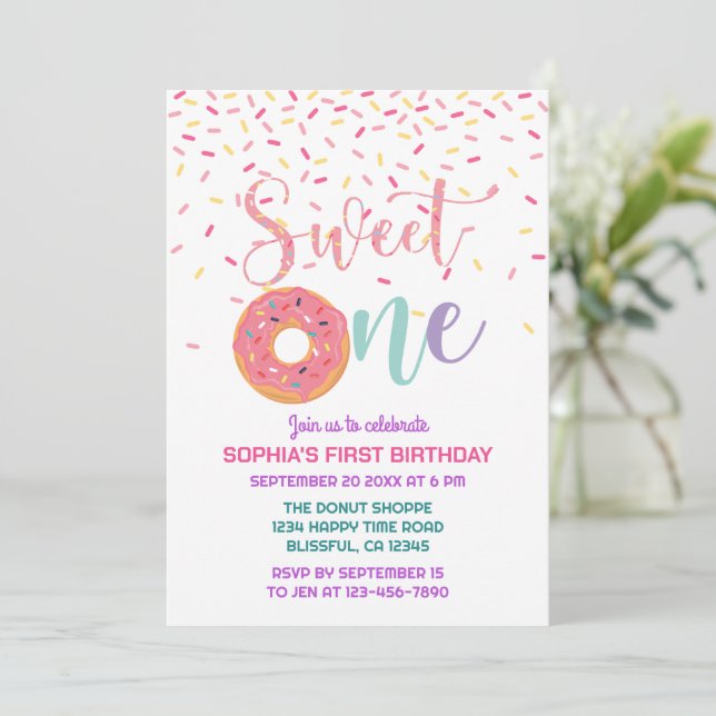 Invitation Donut & Sprinkings Sweet Un 1er anniversaire (Debout devant)