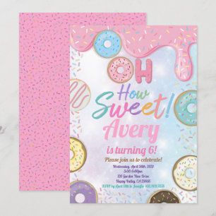 Invitation Donut Sweet fête d'anniversaire Pink Pastel Girl