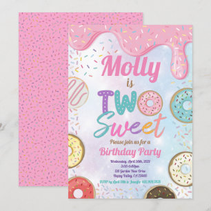 Invitation Donut Two Sweet 2e fête d'anniversaire Pink Pastel
