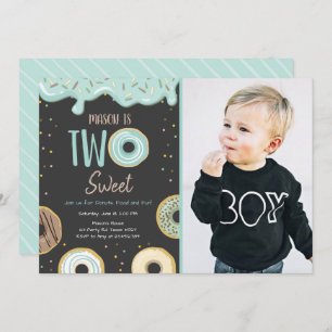 Invitation Donut Two Sweet Blue Pastel Second Birthday Party