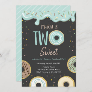 Invitation Donut Two Sweet Blue Pastel Second Birthday Party