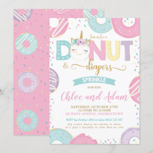 Invitation Donut Unicorne et plongeurs Bébé Sprinkle Showshaw