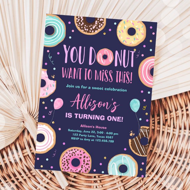 Invitation Donut veut manquer cette fille rose douce Annivers (Créateur téléchargé)