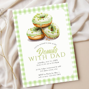 Invitation Donuts avec Papa Evénement scolaire Gingham vert