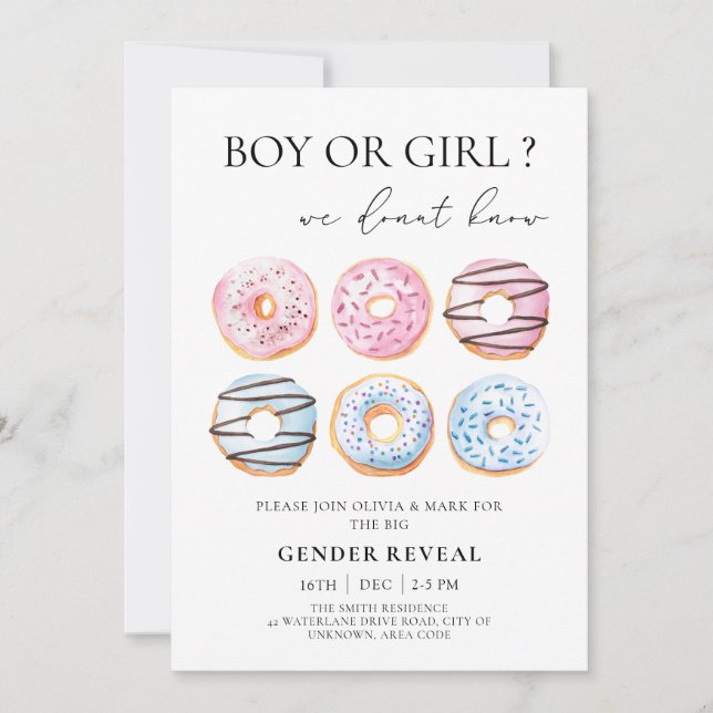 Invitation Donuts bleus et roses Fête de la Révélation de gen (Devant)