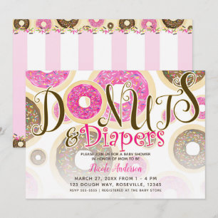 Invitation Donuts & Couches Rose à Paillettes Baby Shower