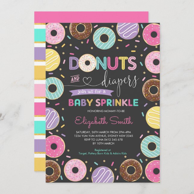 Invitation Donuts & Diapeurs| Doucou doux saupoudré de bébé (Devant / Derrière)