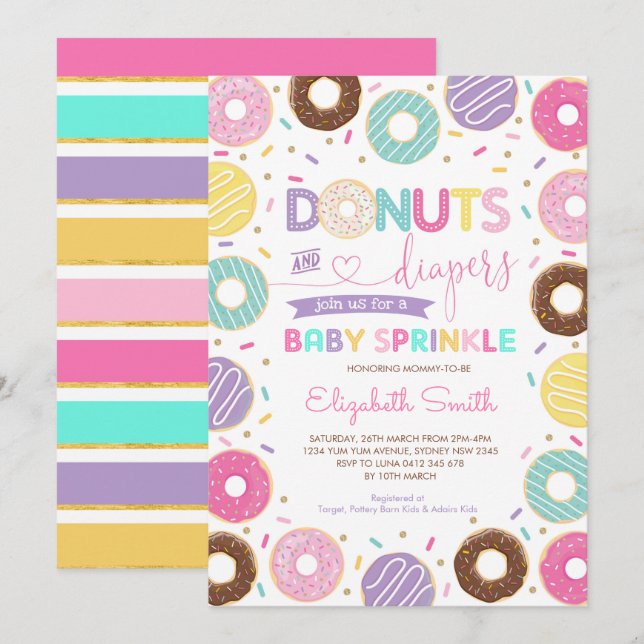 Invitation Donuts & Diaports | Arc en arc-en-ciel Doughnut Ba (Devant / Derrière)