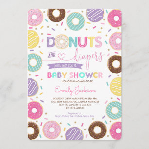 Invitation Donuts & Diaports   Baby shower Rainbow Doughnut