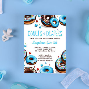 Invitation Donuts et couches bleu marron baby shower