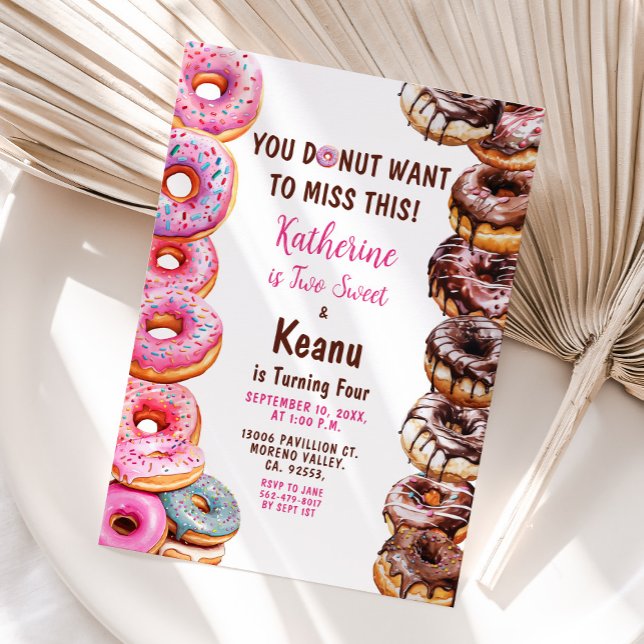 Invitation Donuts Frère et Soeur Fête d'anniversaire conjoint (Créateur téléchargé)