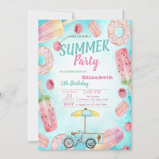 Invitation Donuts, Macarons, Glace Bike Anniversaire (Devant)