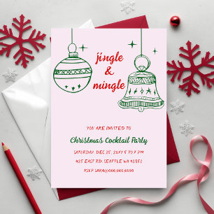 Invitation Doodé à la main rouge vert Noël fête