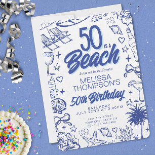 Invitation Doodle à main lunaire 50e anniversaire de plage