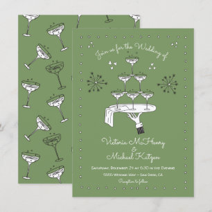 Invitation Doodle croquis Funky Champagne Mariage