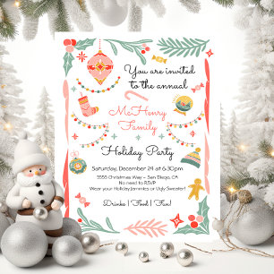 Invitation Doodle Croquis Funky Christmas Holiday Party