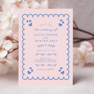 Invitation Doodle d'onde funky illustré Mariage écrit à la ma