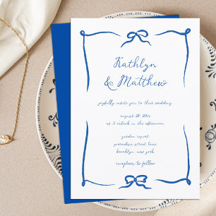 Invitation Doodle en ruban à main tiré Mariage bleu français