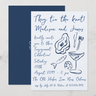 Invitation Doodle funky Nautical Beach Ocean Engagement Party