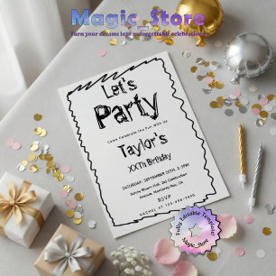 Invitation Doodle Gribouillage Dessin à la Main Anniversaire