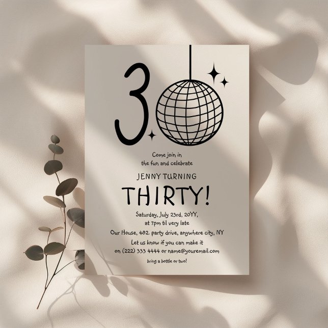Invitation Doodle minimal 30e boule de disco anniversaire (Créateur téléchargé)