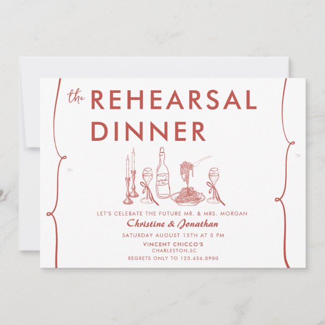 Invitation Doodle moderne | Cuisine italienne | Dîner de répé (Devant)