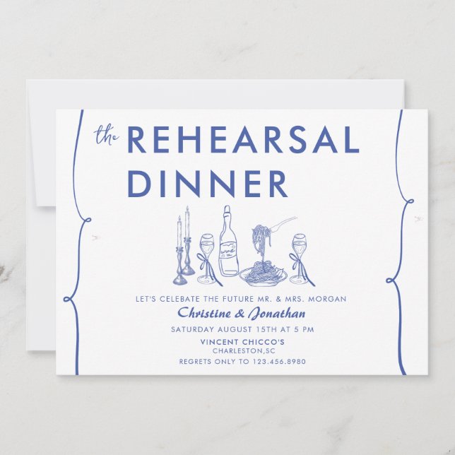 Invitation Doodle moderne | Cuisine italienne | Dîner de répé (Devant)