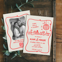 Doodle moderne Doodle Rouge Ecru Mariage