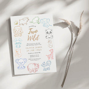 Invitation Doodle Party Animaux 2e anniversaire
