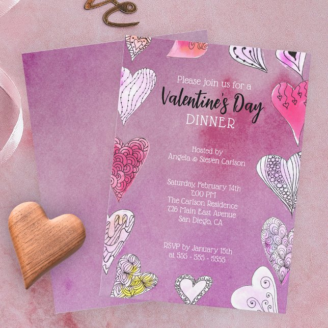 Invitation Doodle romantique Aquarelle Coeurs Saint-Valentin (Créateur téléchargé)