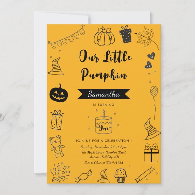 Invitation Doodle Rustique Citrouille d'invitation d'annivers (Devant)