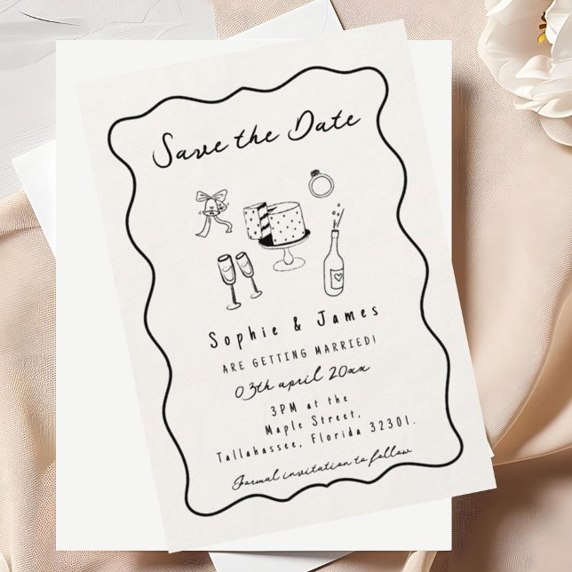Invitation Doodle Whimsical noir et blanc Mariage tendance (Créateur téléchargé)