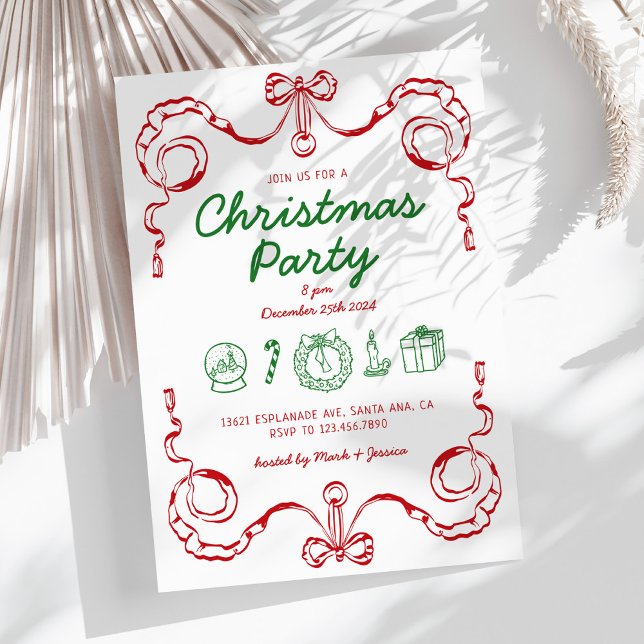 Invitation Doodle Whimsical Red et Green Christmas Party (Créateur téléchargé)