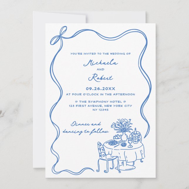 Invitation Doodles à main bleue non Mariage photo (Devant)