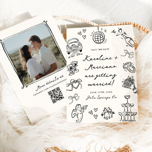 Invitation Doodles à main fantaisie Enregistrer la date Code 