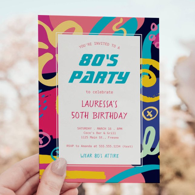Invitation Doodles Bright Retro des années 1980 Anniversaire (Créateur téléchargé)