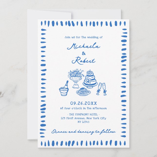 Invitation Doodles de gribouillages à main tout-en-un Mariage (Devant)