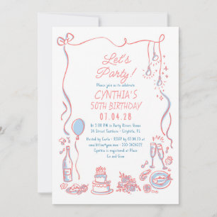 Invitation Doodles dessinés à la main Fantaisie drôle Anniver