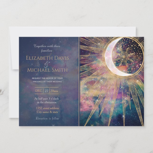 Invitation Doodles dorés de Nebula Sun Moon Mandala (Devant)