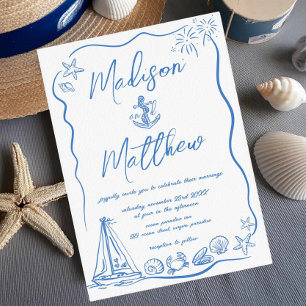 Invitation Doodles tirés à la main Ancre plage Mariage nautiq